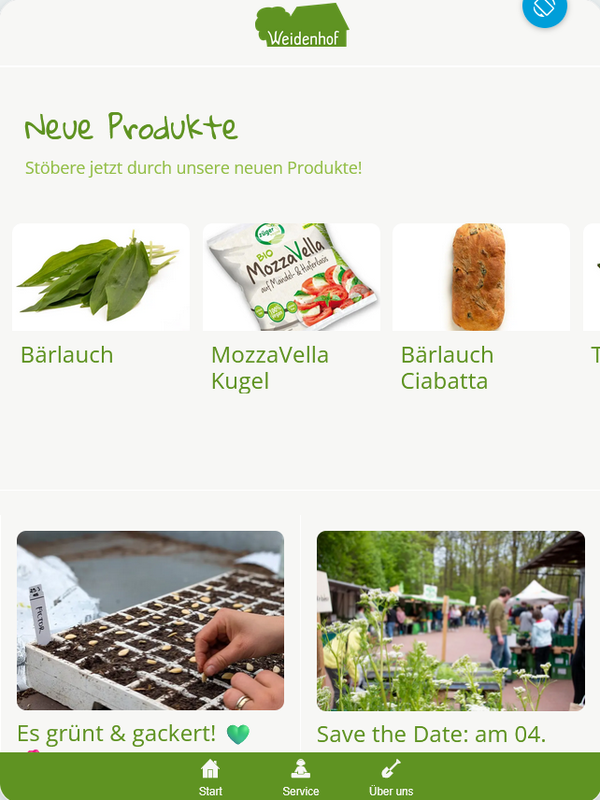 KI generiert: Neue Produktvorstellung: Bärlauch, MozzaVella Kugel, Bärlauch Ciabatta. Texte: "Es grünt & gackert!" und "Save the Date: am 04."