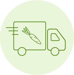 KI generiert: Ein grüner Umriss eines Lieferwagens mit einer Karotte auf einem hellgrünen Hintergrund.