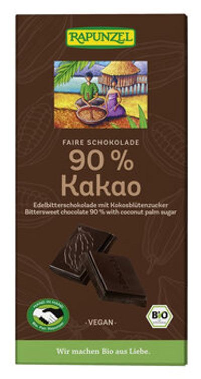 Produktfoto zu Edelbitterschokolade 90% Kakao mit Kokosblütenzucker