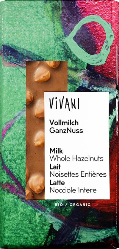 Produktfoto zu Vollmilch-Schokolade ganze Nüsse 100g