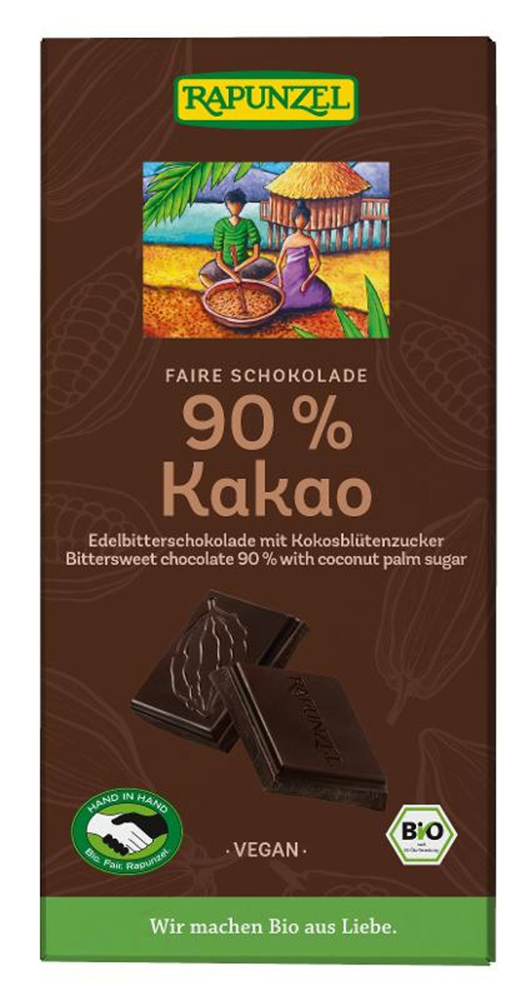 Produktfoto zu Edelbitterschokolade 90% Kakao mit Kokosblütenzucker