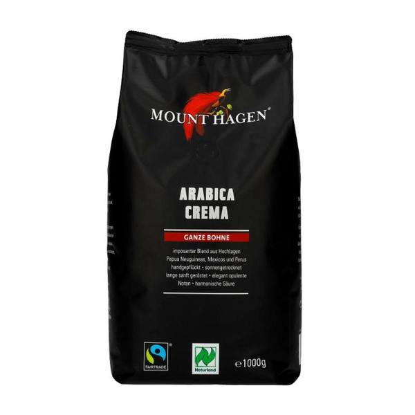 Produktfoto zu Röstkaffee Mount Hagen Arabica Crema ganze Bohne 1kg