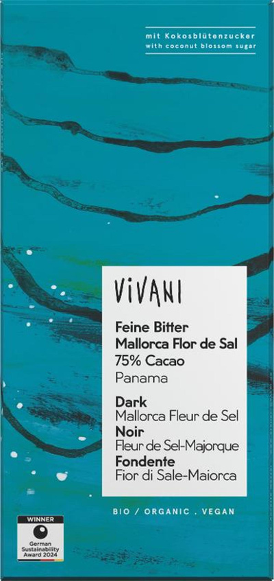 Produktfoto zu Feine Bitter Mallorca Flor de Sal 75% Cacao Panama 80g