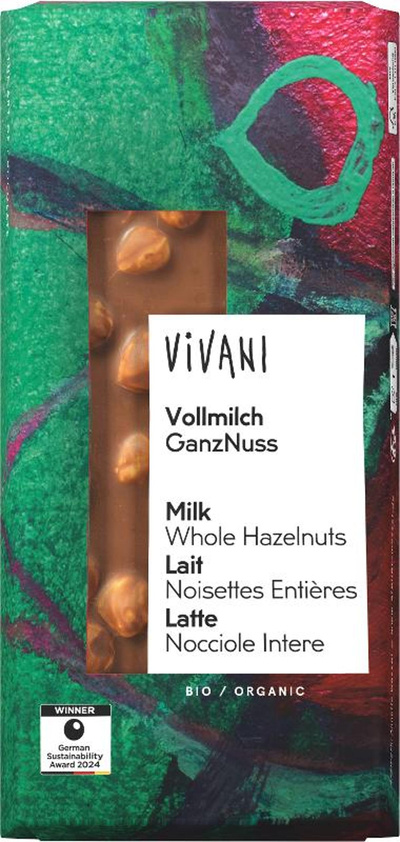 Produktfoto zu Vollmilch-Schokolade ganze Nüsse 100g