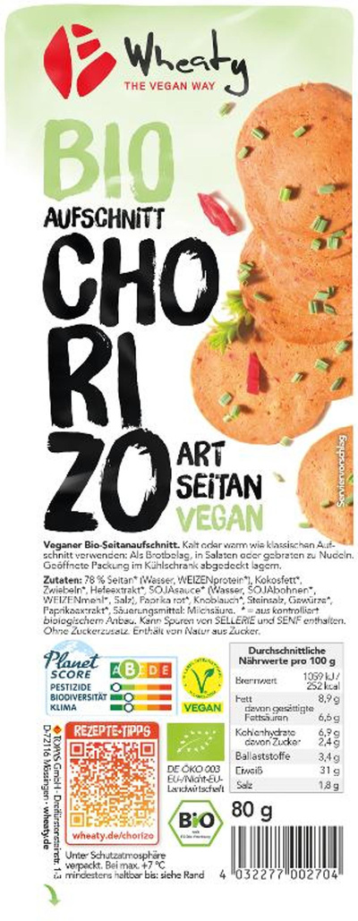 Produktfoto zu Wheaty Vegane Slices Chorizo 80g