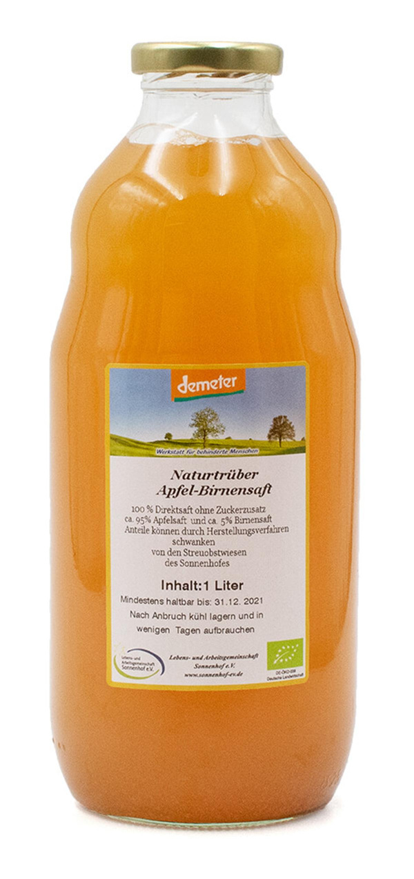 Produktfoto zu Streuobst Apfel-Birnensaft vom Sonnenhof 1l