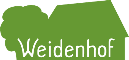 KI generiert: Grünes Logo mit Baum- und Hausform. Text: "Weidenhof".
